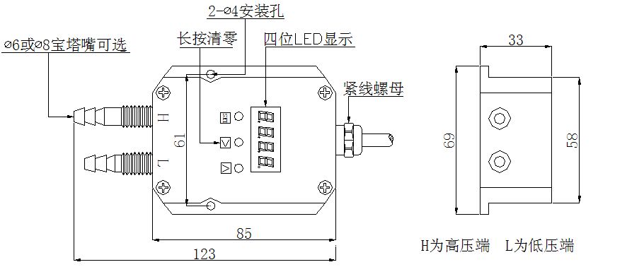 LED數顯差壓變送器尺寸